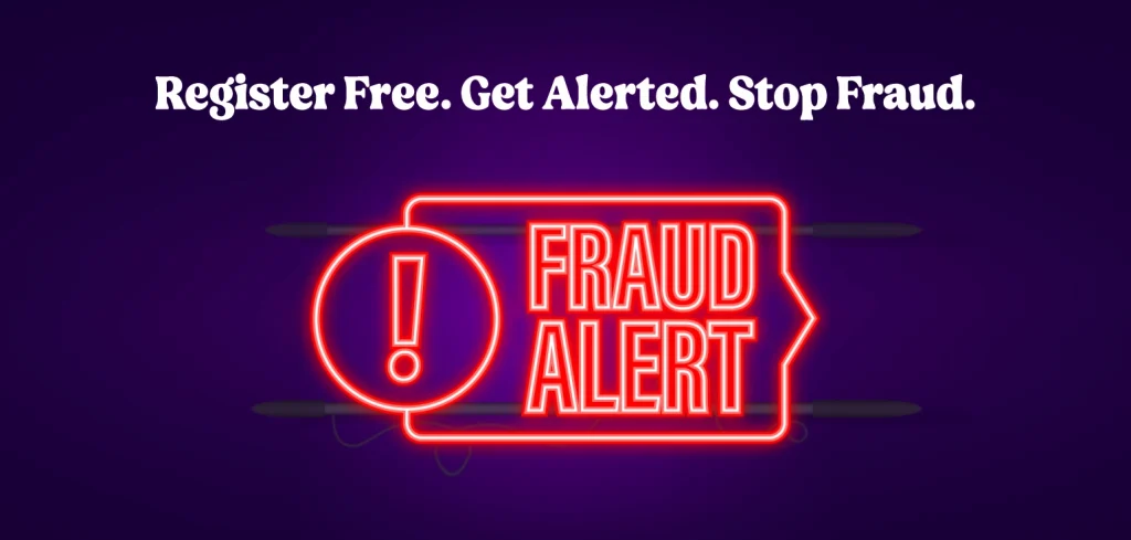 Neon fraud alert sign — register free for Land Registry property alerts to protect against property fraud