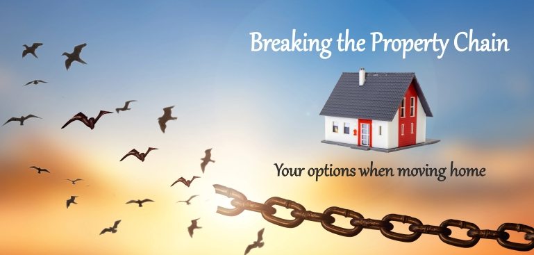 Breaking the property chain concept with house and broken chain illustrating home moving options