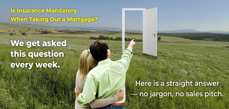 Is insurance mandatory for a mortgage UK – couple looking at open door representing mortgage protection and insurance decisions.