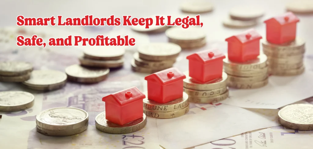 Buy-to-let property investment with houses on coins – rental income, costs and returns for UK landlords.