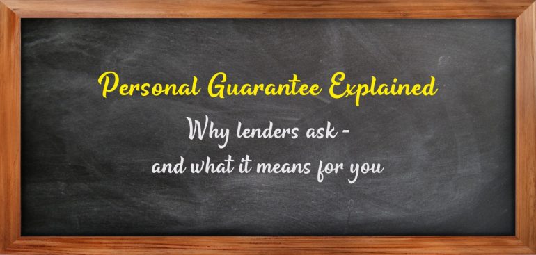 Personal guarantee explained infographic on a chalkboard, outlining why mortgage lenders request a personal guarantee and what it means for borrowers seeking limited company mortgage finance.