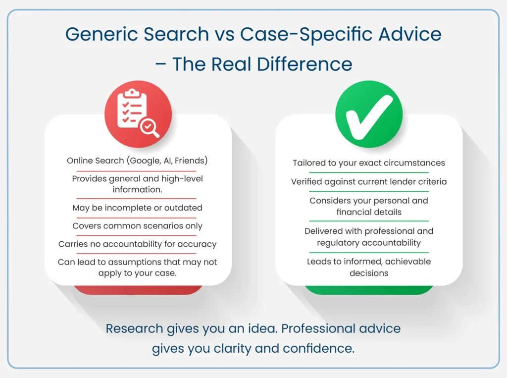 Generic search results versus case-specific mortgage advice comparison - Nachu Finance
