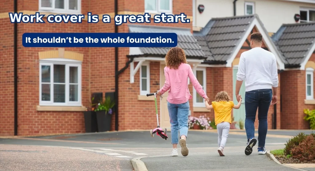 Family walking home to their house — life insurance through work versus your own cover