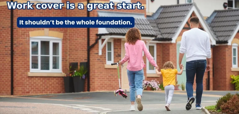 I Have Life Insurance Through Work — Is That Enough?, Nachu Finance Family walking home to their house — life insurance through work versus your own cover